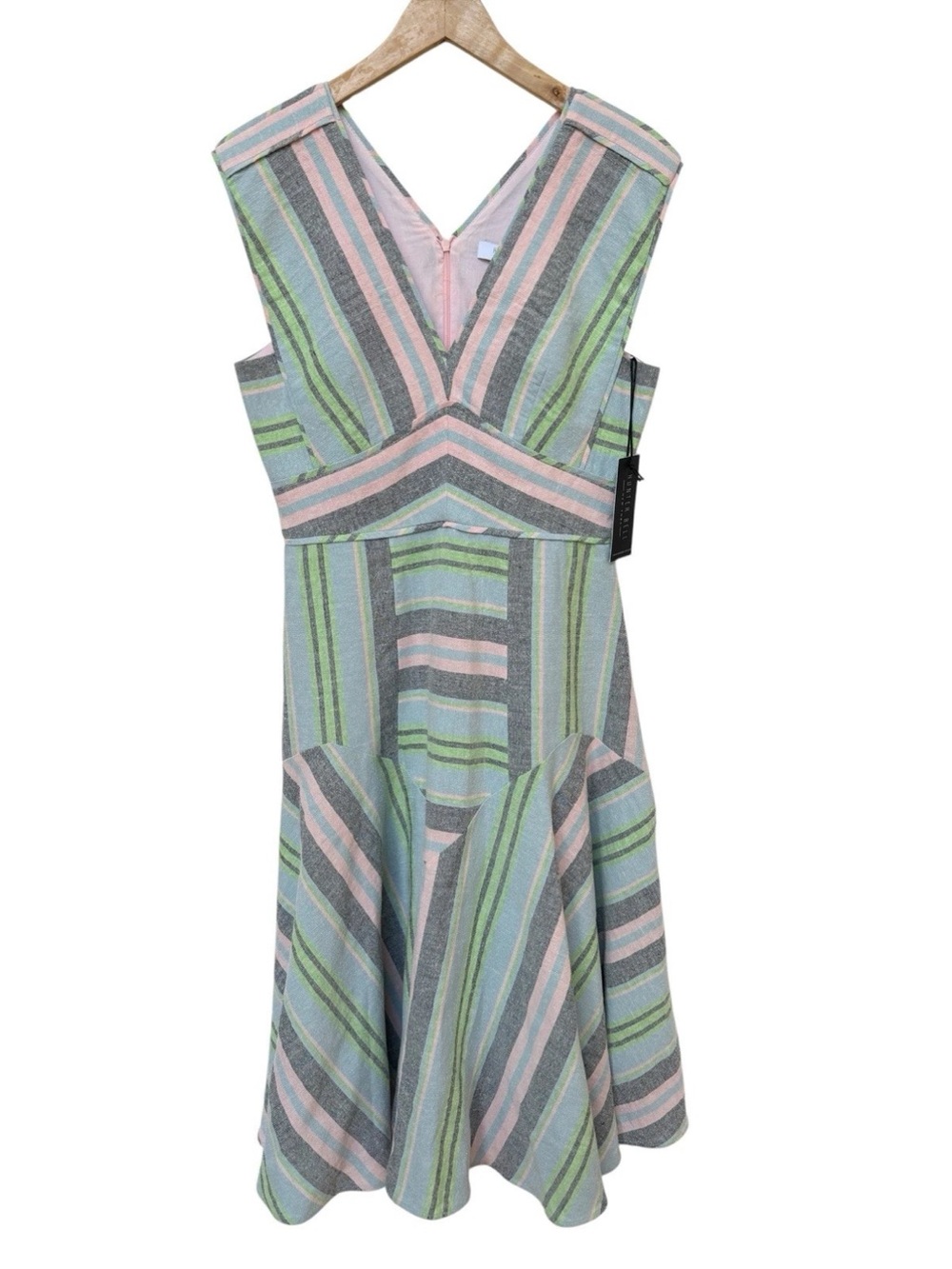 HUNTER BELL Jordan Midi Dress Pastel Stripe Linen Cotton Sz 6 - Picture 4 of 8